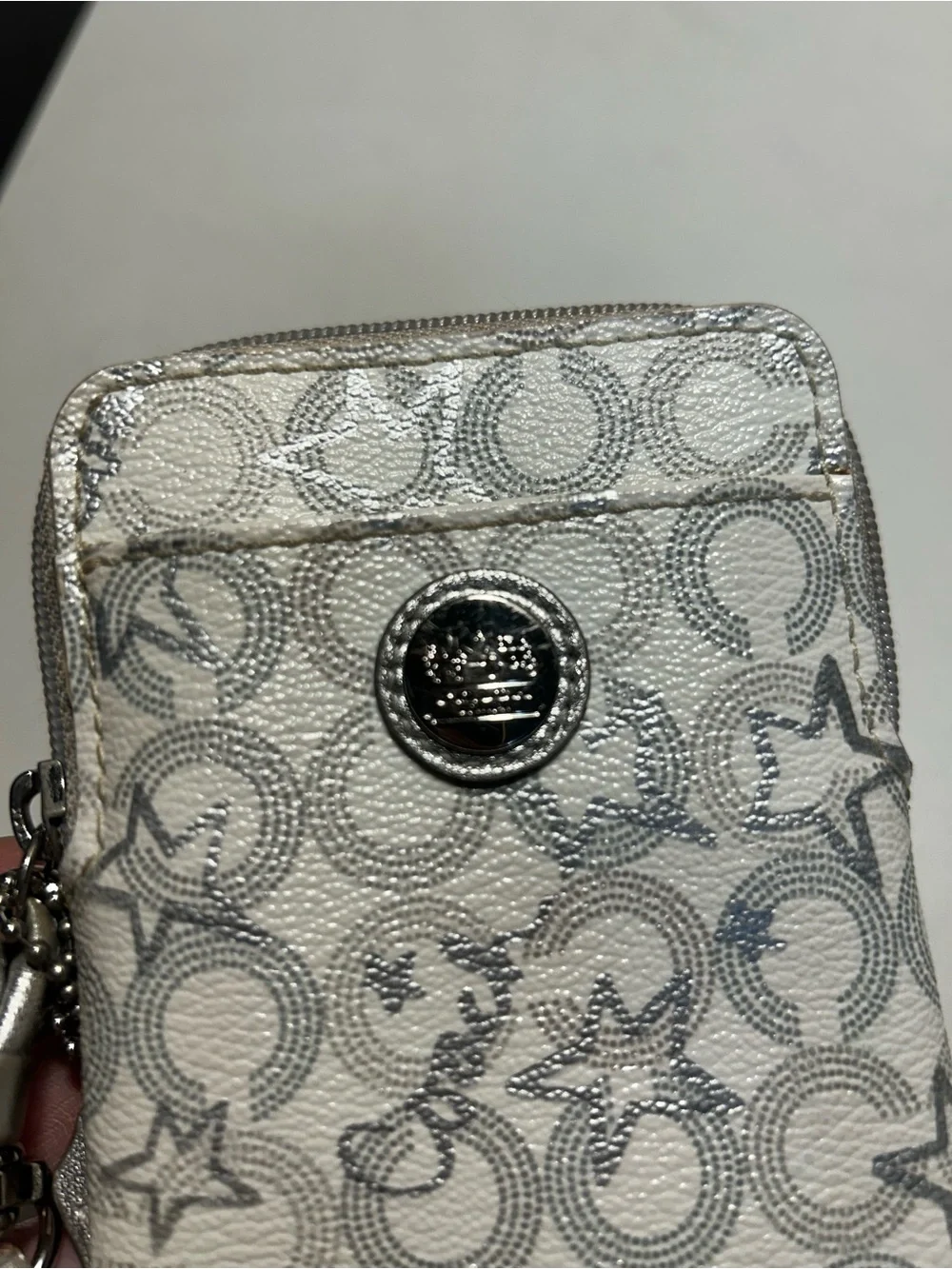 VTG Coach Silver Signature Wristlet Card Wallet Hang Tag Stars phone case camera